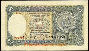 34889 - 1945 SLOVAK REP. 100 Koruna, c.v.. 52 The 2nd issue., set D