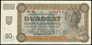 34891 - 1942 SLOVENSKÝ STÁT 20Ks, kat. 49, série Hč46, specimen,