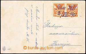 35177 - 1921 postcard franked with. pair stamp. 20h orange with hand