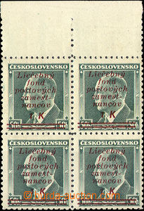 35279 - 1939 block of four 50h Beneš with overprint Léčebný fund
