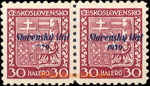 35297 - 1939 Alb.6 overprint Coat of arms 30h, pair with incomplete