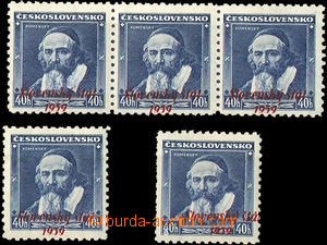 35298 - 1939 Alb.7 overprint Comenius 40h, 5 pcs of with shifted ove