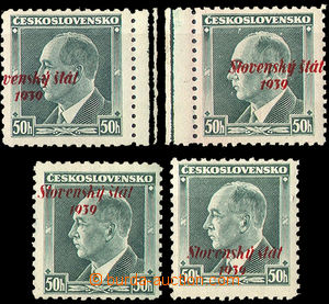 35300 - 1939 Alb.8 overprint Beneš 50h, 4 pcs of with shifted overp
