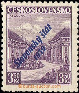 35309 - 1939 Alb.19b overprint Slavkov 3,50CZK, blue Opt, production