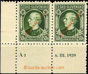35315 - 1939 Alb.23B Hlinka 50h, L corner Pr with plate mark A1 6.I