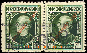 35318 - 1939 Alb.23C Hlinka 50h, pair with combined perf C13+C2 (!)
