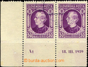 35322 - 1939 Alb.28C Hlinka 30h, L corner Pr with plate mark A1 18.I