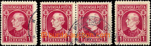 35326 - 1939 Alb.30yA Hlinka 1 Koruna, 4 pcs of stamps with vertical