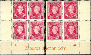 35327 - 1939 Alb.30xA Hlinka 1 Koruna, L and R blk-of-4 with plate m