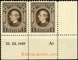 35328 - 1939 Alb.32C Hlinka 3 Koruna, right the bottom pair with pla