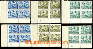 35339 - 1942 Alb.72-74 Postal Congress, 6x LL corner blk-of-4 with p