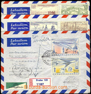 35356 - 1958 3 pcs of air-mail R letters sent 1. flight Czechoslovak