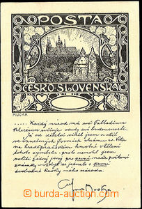 35358 - Alfons Mucha card with B/W. additional-printing stamp desi