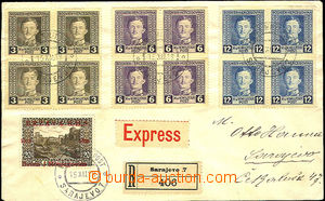 35403 - 1918 R + Ex letter franked with. 3 pcs of bloks of four stam