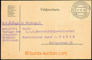 35408 - 1916 card sent to Gen. director FP with mounted cut-square c
