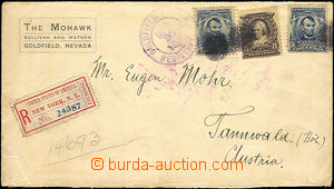35422 - 1906 commercial Reg letter to Austria, with Mi.2x 142, 144,