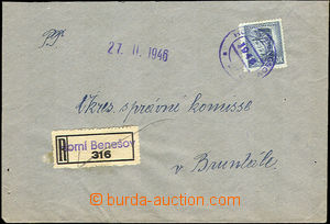 35681 - 1946 Reg letter with Pof.426 (10K) with provisory CDS Horní