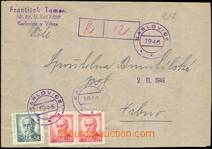 35764 - 1946 Reg letter with Pof.418 2x, 424, provisional circular p