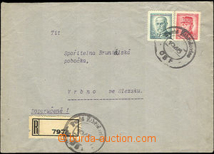 35765 - 1946 Reg letter with Pof.421 and 424, provisional netypické