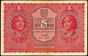 35813 - 1919 Czechoslovakia treasury-note 5 Koruna, light fold cros