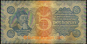 35814 - 1921 ČSR  státovka 5K, přeložení křížem, kvalita 3
