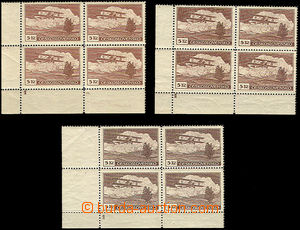 35846 - 1930 issue III 3 pcs of bloks of four, Pof.L12 with plate m