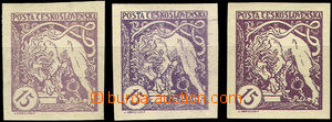35853 - 1919 trial print 15h 3 pcs of in/at shades violet color, wit