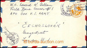 35892 - 1943 US. air p.stat. envelope with cancel. A.P.O. 600/ 1943