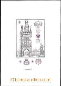 35910 - 1975 graphic sheet with bicolored gravure Prague Bridge towe