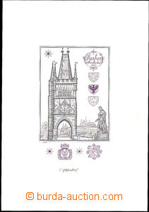35913 - 1975 graphic sheet with bicolored gravure Prague Bridge towe