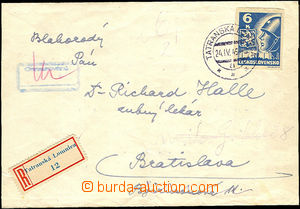 35949 - 1945 Košice-issue Reg letter with 6 Koruna, Pof.356, CDS T
