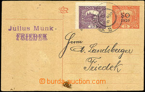 36059 - 1920 CDV17/II. uprated with stamp Hradčany 25h (Pof.11), IV