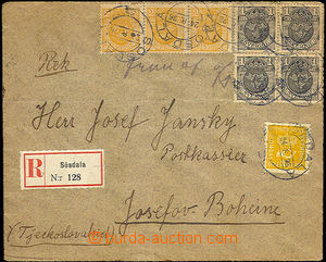 36073 - 1926 Reg letter to Czechoslovakia, franked with. block of fo