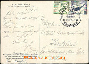 36142 - 1936 color postcard issued to XI. Olympiad (zvon with eagle