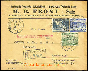 36161 - 1937 commercial Reg letter sent with multicolor franking to