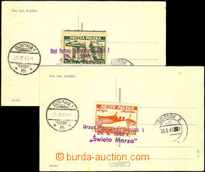 36165 - 1945 2 pcs of Un Ppc with mounted surtax stmp Post Poland /