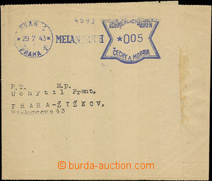 36371 - 1943 blue meter stmp Melantrich, Prague 1/ 29.7.43 with post