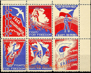 36434 - 1940? block of 6 labels issued in England after/behind war i