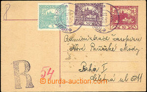 36451 - 1919 CDV10 sent as Reg, uprated with stamp Pof.15 (stříže