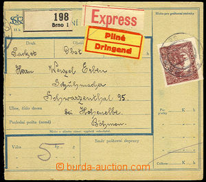 36467 - 1920 larger part of parcel card (CPP3) with Pof.25, CDS Brno