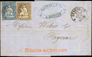 36508 - 1862 1862 folded letter with Mi.13, 14, cnl. Geneve 23/Juin
