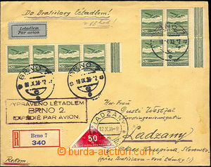 36511 - 1938 issue III Reg and airmail letter with delivery stmp (!