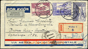 36520 - 1932 issue III Reg and air-mail letter to Brazil, with Pof