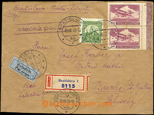 36521 - 1933 issue III Reg and airmail letter from Bratislava to Sw