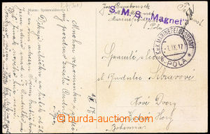 36527 - 1917 S.M.S. Magnet, violet straight line postmark, CDS Field