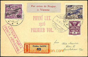 36543 - 1926 issue II card sent as Registered, of the 1st flight Pr