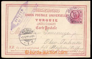36591 - 1899 Levant postcard with Mi.22 (20Para/5kr), violet CDS Je