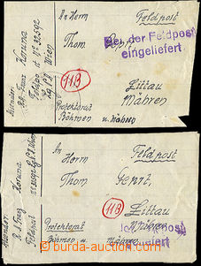 36655 - 1944? 2 pcs of cut-squares from parcels sent through/over FP