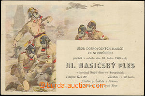 36708 - 1948 Fire-fighting ball invitation-card, color, (firemen in/