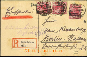 36953 - 1919 R card sent in the place, with Mi.3x 105 (overprint), C